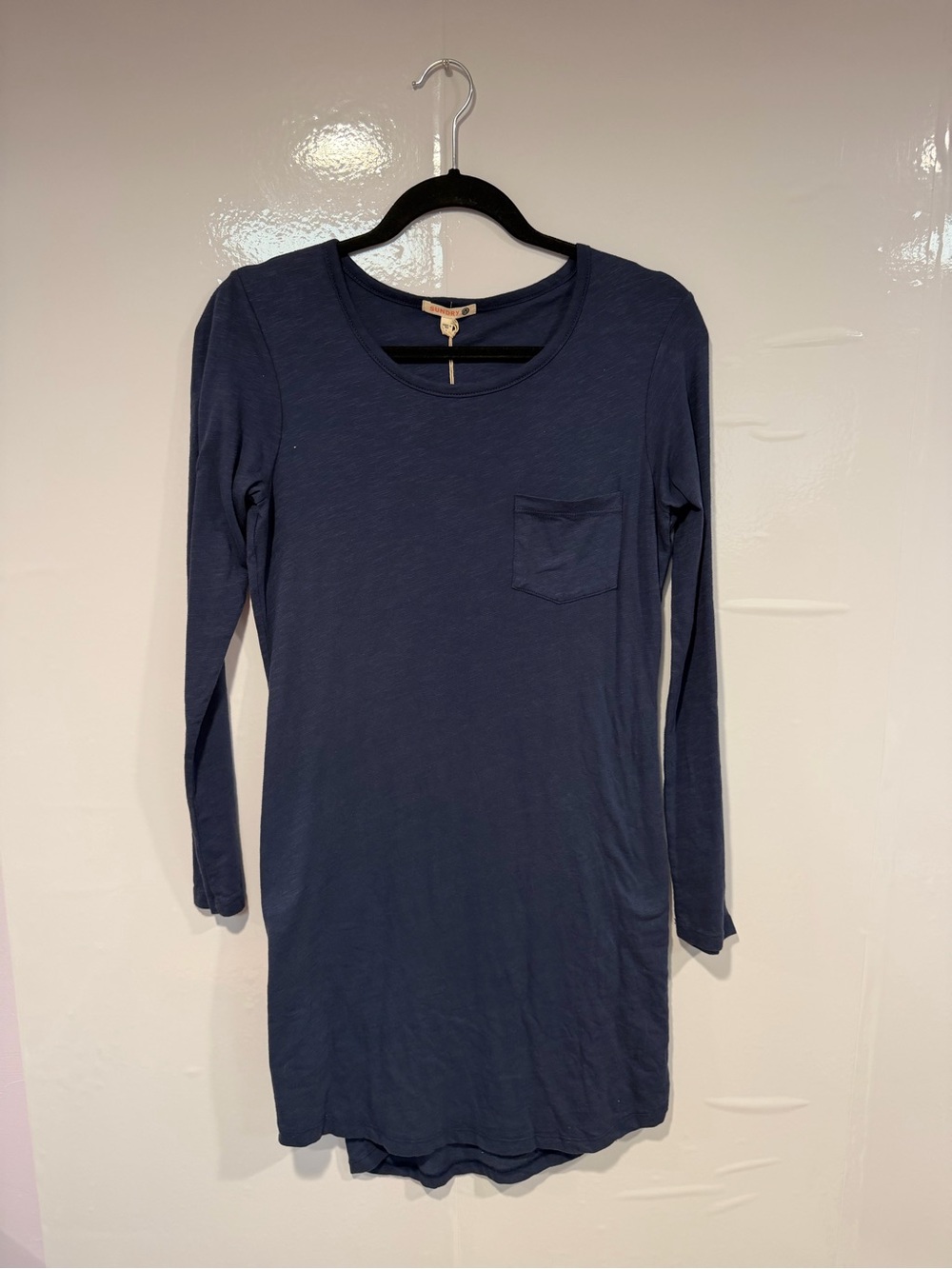 Sundry Womens Navy Blue Long Sleeve Pocket Tee Dress NWT Size 1 Small